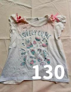 130｜スイカ＆アイス柄Tシャツ｜白×ピンクリボン｜女の子夏服