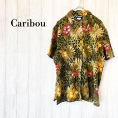 訳あり♦Caribou♦総柄 ハイビスカス ヒョウ柄 半袖シャツ/個性的 奇抜