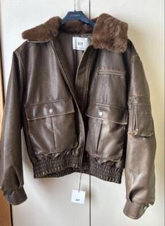 ブラウン　ブルゾン　レザーファー付きジャケット SLY SLY ブラウンレザージャケット ファー付き