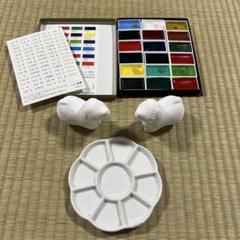 日本画　三枚セット　和紙　青　犬　人物　人 日本画 三枚セット 和紙 青 犬 人物 人