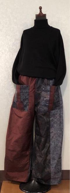946　手染め大輔　着物リメイク　大島　紬　パンツセット　フリーサイズ 161 手染め大輔 着物リメイク フリーサイズ 大島 ワンピース