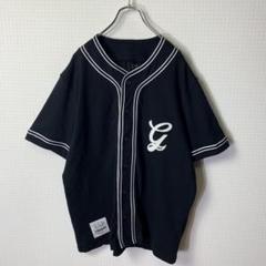 FA24 GAP ベースボールシャツ L ブラック 刺繍ロゴ ラインデザイン
