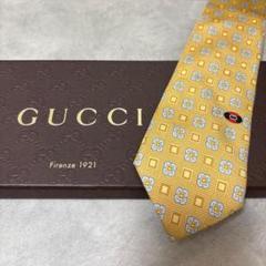美品 GUCCI グッチ シルク 100％ イエロー 花柄 フラワー ネクタイ