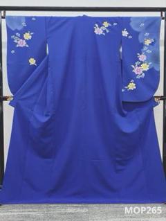 2尺袖 ポリエステル着物 金彩 瑠璃紺色 袴向き