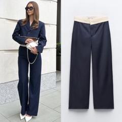 新品 ZARA コントラストウエストバンド付き ストレートフィット