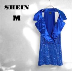 【シーイン】ノースリーブ トップス 上品 ダンス パーティー 青 ブルー M