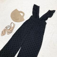 ✨美品✨MEISM オールインワン【S】フロッキードット　フリル　ブラック　黒