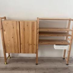 IKEA IVER 木製4段シェルフ 扉付き収納 引き出し付き