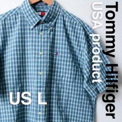 US古着 Tommy Hilfiger トミーヒルフィガー半袖チェックシャツ L
