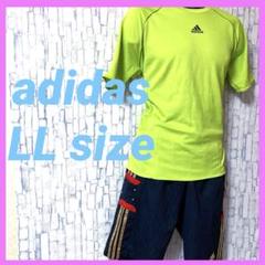 adidas アディダス ライムグリーン Tシャツ LL ハーフパンツ 紺色 L