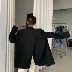 XL カジュアル 韓国 ジャケットコート ポケット フラップ無し ゆったり 黒