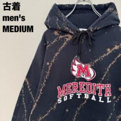 古着 ギルダン パーカー ブリーチ スプラッター フーディ プルオーバー 黒 M