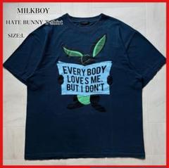 ミルクボーイ ヘイトバニーTシャツ ウサギ 兎 アニマル ネイビー Lサイズ