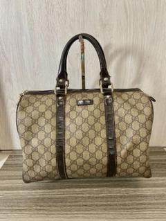 GUCCI ボストンバッグ ハンドバッグ GG柄 PVC レザー ブラウン ロゴ