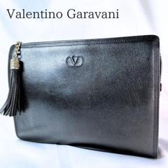 VALENTINO GARAVANI クラッチバッグ タッセル ブラック レザー