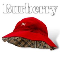 良品 BURBERRY ノバチェック キッズ レッド バケットハット 6753