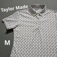 【極美品】テーラーメイド　半袖ポロシャツ総柄デザイン 3Dロゴ入り　M　ホワイト