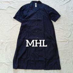 エムエイチエル　MHL　24SS リネン バンドカラー　ロング　ワンピース　紺 エムエイチエル MHL 24SS リネン バンドカラー ロング