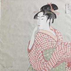 浮世絵のビードロを吹く女をモデルにしたハンカチ目立つ傷や汚れ無し額に入れて飾って Kitagawa Utamaro（喜多川歌麿） 喜多川歌麿「婦女人相十品