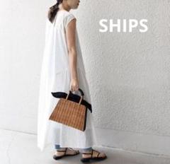 ships カットワークレースタック切替ワンピース スカラップレース　ワンピ　白