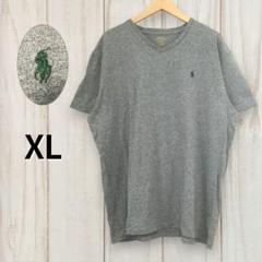 【ポロラルフローレン 半袖VネックロゴTシャツ】 ロゴ刺繍 2XL グレー 古着