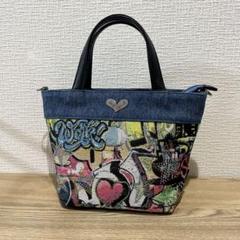 極美品 シンクビー ヒッコリー デニム トートバッグ ハートe23 極美品 シンクビー ヒッコリー デニム トートバッグ ハートe23