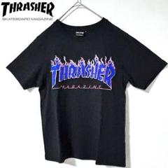 THRASHERスラッシャー　フレイム立体ロゴ刺繍 Tシャツ 黒ブラック　S