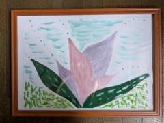 癒しの抽象画☆花アート☆自然と調和するアクリル画☆手描き原画1点もの【額縁付き】