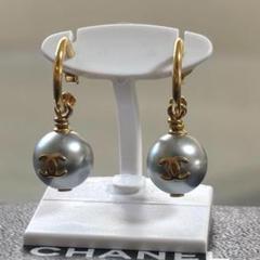 ［美品］シャネル　フープピアス　ココマーク　パール　ゴールド