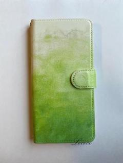 全機種対応 手帳 見開き スマホ 携帯 ケース グリーン 緑 黄緑 グラデ