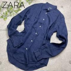 ZARA MAN ザラマン メンズ リネン 麻 ノーカラー 紺 ネイビーのサムネイル
