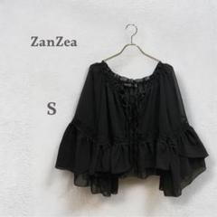 ザンゼア　Zanzea フレアカットソー　フリル　ボリューム袖　シアー　ブラック