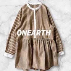 Ld564＊ONEARTH チュニック シャツワンピ 大きいサイズ ストライプ