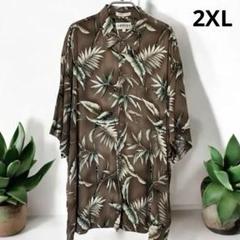 CAMPIA アロハシャツ ハワイアン リーフ柄 ブラウン系 2XL