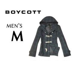 メンズM◇BOYCOTT◇ダッフルコート　緑チェック柄