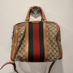 【交渉あり】GUCCI ボストンバッグ ネイビー ストライプ 949d8f7344a18971d163aa676331c7