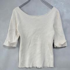 美品☆グレイル M 五分袖リブカットソー リブTシャツ バックリボン ショート丈
