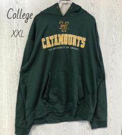 College　カレッジ　大学　パーカー　刺繍　フーディー　XXL 緑　グリーン