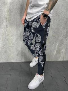 サイドライン ペイズリー柄 モノトーン バイカラー ジョガーパンツ 韓国服