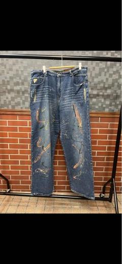 ブルーダメージデニムパンツ　akademiksのサムネイル