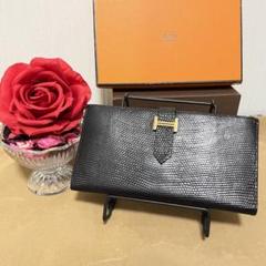 ❣️エルメス❣️ベアンスフレ✨リザード長財布✨ブラック×オレンジ✨希少❗️ ❣️エルメス❣️ベアンスフレ✨リザード長財布✨ブラック