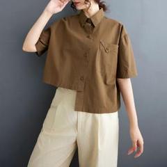 シャツ ブラウス アシンメトリー 着痩せ ゆったり オシャレデザイン 全4色