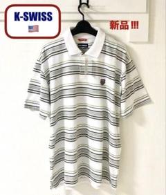 新品！K-SWISS ケースイス ボーダー×エムブレム メンズ 半袖ポロシャツ