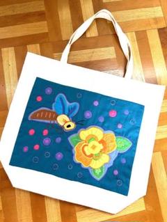 モラ刺繍トートバッグ　ハンドメイドです