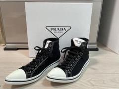 【美品】PRADA ポインテッドトゥ　ハイカットスニーカー　ギャバジンのサムネイル