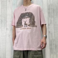 Tシャツ　90s　USA製　シングルステッチ　鹿　動物　ヴィンテージ　ピンク
