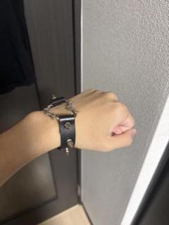 有刺鉄線 スタッズ レザーブレスレット　 スパイク鋲 レザーリストバンド