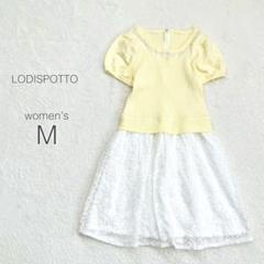 【ロディスポット】異素材ドッキングミニワンピース 半袖 レース ビーズ 新品タグ