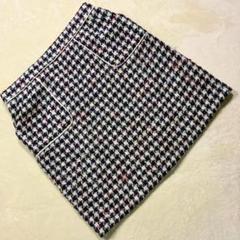 クミキョク ツイードミニスカート 千鳥格子風 ネイビー系 Lクラシックカジュアル