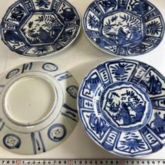 ♥古伊万里　芙蓉手　小皿　４枚　在銘　江戸期　伊万里　染付　骨董　古玩 P-191 古伊万里 KOIMARI 染付 芙蓉手飛蝗文 輪花皿 | imarimaru